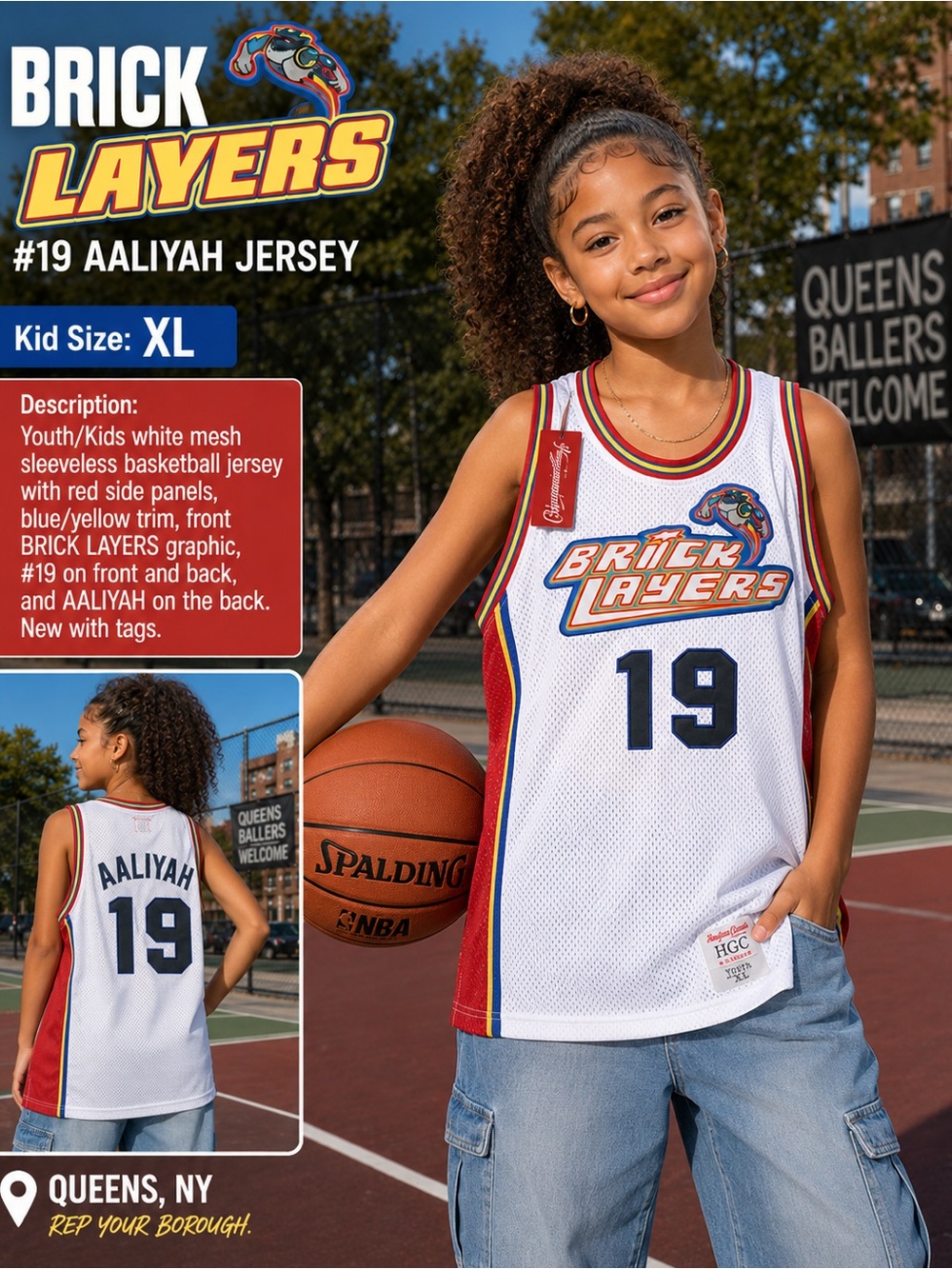 Aaliyah White Mesh Basketball Jersey - Kids XL